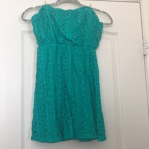 Teal lace mini dress